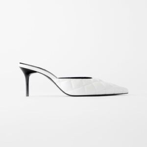 NWT Zara White Quilted Mules